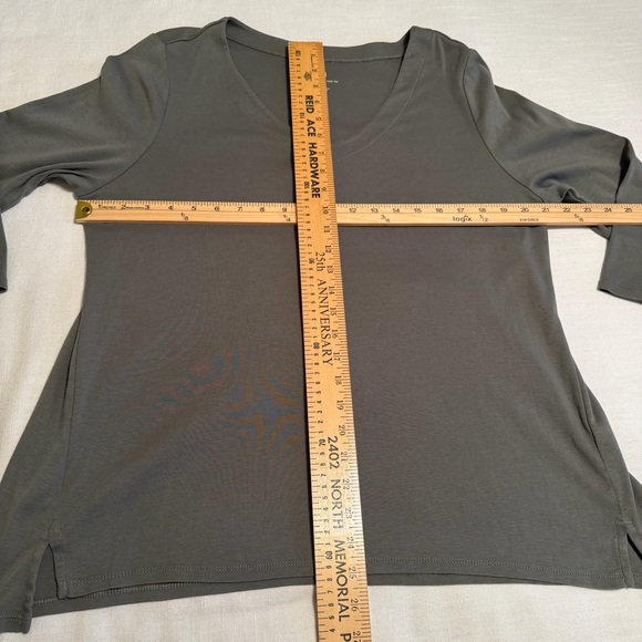 J Jill Shirt Womens Large Olive/Gray Pima Cotton 3/4 Sleeve V Neck Tunic Classic - Picture 3 of 10
